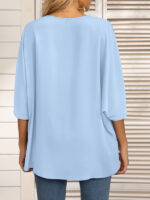 Dolman Sleeve Chiffon V-Neck Short Sleeve Shirt