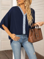 Dolman Sleeve Chiffon V-Neck Short Sleeve Shirt