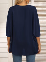 Dolman Sleeve Chiffon V-Neck Short Sleeve Shirt