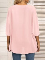 Dolman Sleeve Chiffon V-Neck Short Sleeve Shirt