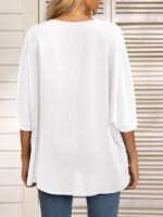 Dolman Sleeve Chiffon V-Neck Short Sleeve Shirt