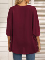 Dolman Sleeve Chiffon V-Neck Short Sleeve Shirt