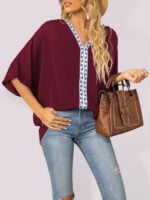 Dolman Sleeve Chiffon V-Neck Short Sleeve Shirt