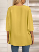 Dolman Sleeve Chiffon V-Neck Short Sleeve Shirt