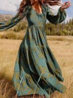 Crinkled Bohemian Maxi Dress with Paneled Cotton |Print and Oversized Design