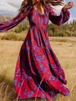 Crinkled Bohemian Maxi Dress with Paneled Cotton |Print and Oversized Design