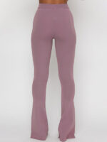 Stylish High-Waist Slim Flared Pants with Slit Detail in a Solid Color for Casual Comfort