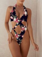 Pearl Chain Accent One-Piece Swimsuit with Elegant Hollow Design