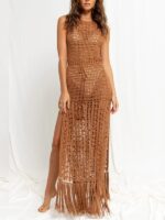 Hollow Lace Tassel Swimsuit Coat and Beach Long Dress