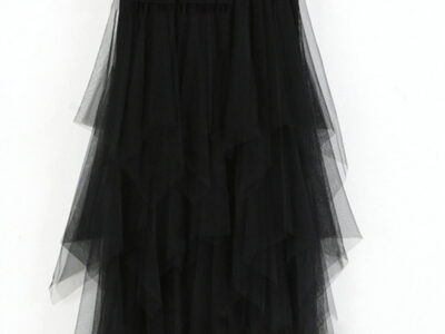 Elegant Mid-Length Skirt with High Waist and Mesh for a Slimming Effect