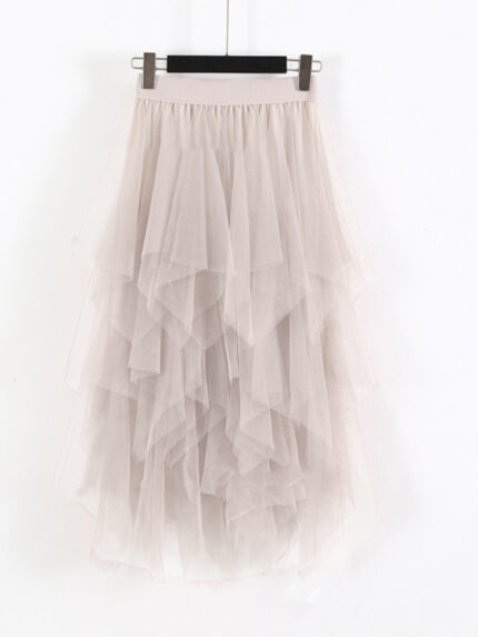 Elegant Mid-Length Skirt with High Waist and Mesh for a Slimming Effect