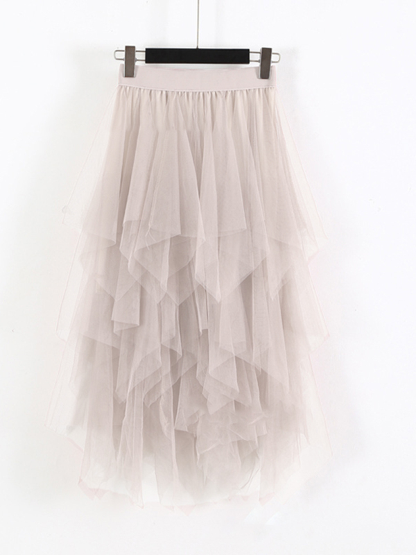 Elegant Mid-Length Skirt with High Waist and Mesh for a Slimming Effect