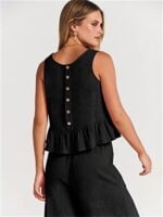 Elegant Sleeveless Pleated Vest with Wide-Leg Cropped Pants Casual Suit