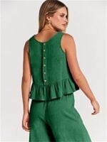 Elegant Sleeveless Pleated Vest with Wide-Leg Cropped Pants Casual Suit