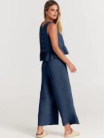 Elegant Sleeveless Pleated Vest with Wide-Leg Cropped Pants Casual Suit