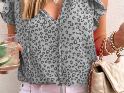 Leopard Print V-Neck Short Sleeve T-Shirt Tank Top