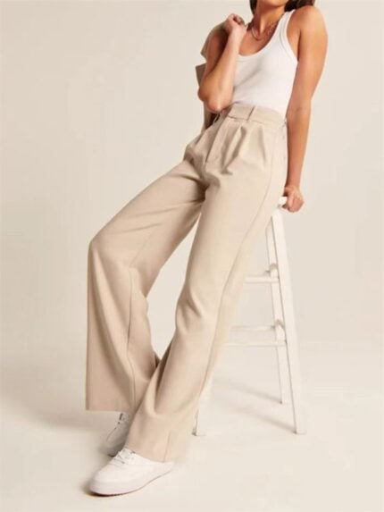 Chic Women’s High Waist Wide-Leg Suit Pants with Complementary Belt