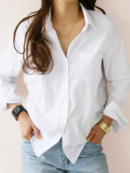 Professional White Lapel Shirt for Women – Sleek and Slim Office Wear
