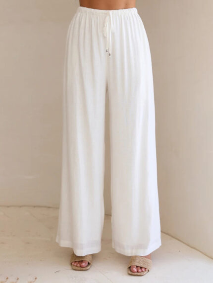 Solid Color Casual Loose Wide Leg Trousers