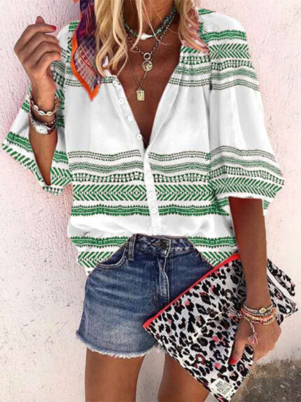 Casual Striped Printed Shirt Tops Clothing