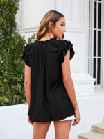 Ruffle Sleeve Women's Elegant Solid Color Top