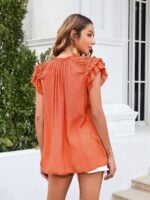 Ruffle Sleeve Women's Elegant Solid Color Top