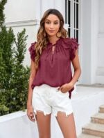 Ruffle Sleeve Women's Elegant Solid Color Top