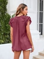 Ruffle Sleeve Women's Elegant Solid Color Top