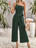 One-Shoulder Tie Solid Color Jumpsuit for Women