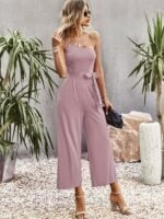 One-Shoulder Tie Solid Color Jumpsuit for Women