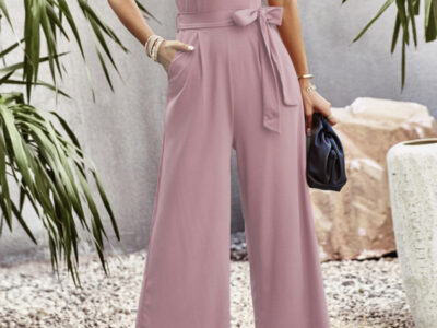 One-Shoulder Tie Solid Color Jumpsuit for Women