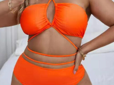 Plus Size Halter Backless Cross-Strap Bikini Set