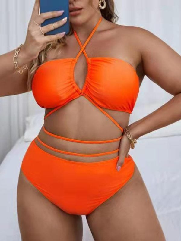 Plus Size Halter Backless Cross-Strap Bikini Set