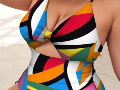 Plus Size Women-Printed Push-up Hollow One-Piece Swimsuit