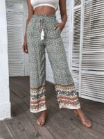 Bohemian Ethnic Print Wide Leg Pants for Women