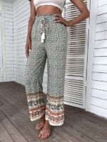 Bohemian Ethnic Print Wide Leg Pants for Women