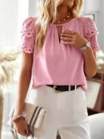 Elegant Short-Sleeved Top with Lace Sleeve Details