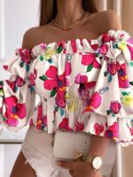 Off-Shoulder Cake Sleeve Top for Women – Stylish Woven Design