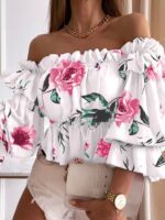 Off-Shoulder Cake Sleeve Top for Women – Stylish Woven Design