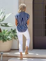 Chic Striped Short Sleeve Lapel Shirt | Woven Casual Style Button-Down