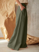Chic High Waist Wide-Leg Pants with Single-Breasted Button Closure in a Solid Color for Casual Style