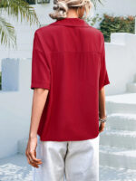 Retro Lapel Short-Sleeved Shirt in Solid Color