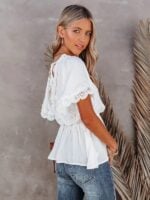 Solid Color Short Sleeve Top with Lace Panel