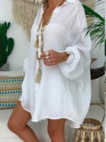 Dolman Sleeve Chiffon V-Neck Short Sleeve Shirt