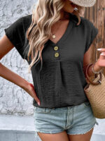 Summer Dolman Sleeves V-Neck Button Top | Loose and Casual Shirts