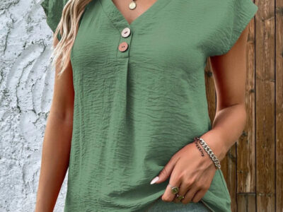 Summer Dolman Sleeves V-Neck Button Top | Loose and Casual Shirts