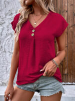 Summer Dolman Sleeves V-Neck Button Top | Loose and Casual Shirts