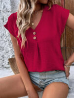 Summer Dolman Sleeves V-Neck Button Top | Loose and Casual Shirts