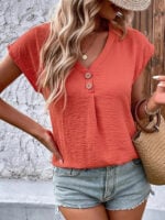 Summer Dolman Sleeves V-Neck Button Top | Loose and Casual Shirts