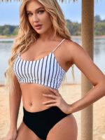 High Waist Striped Split Bikini